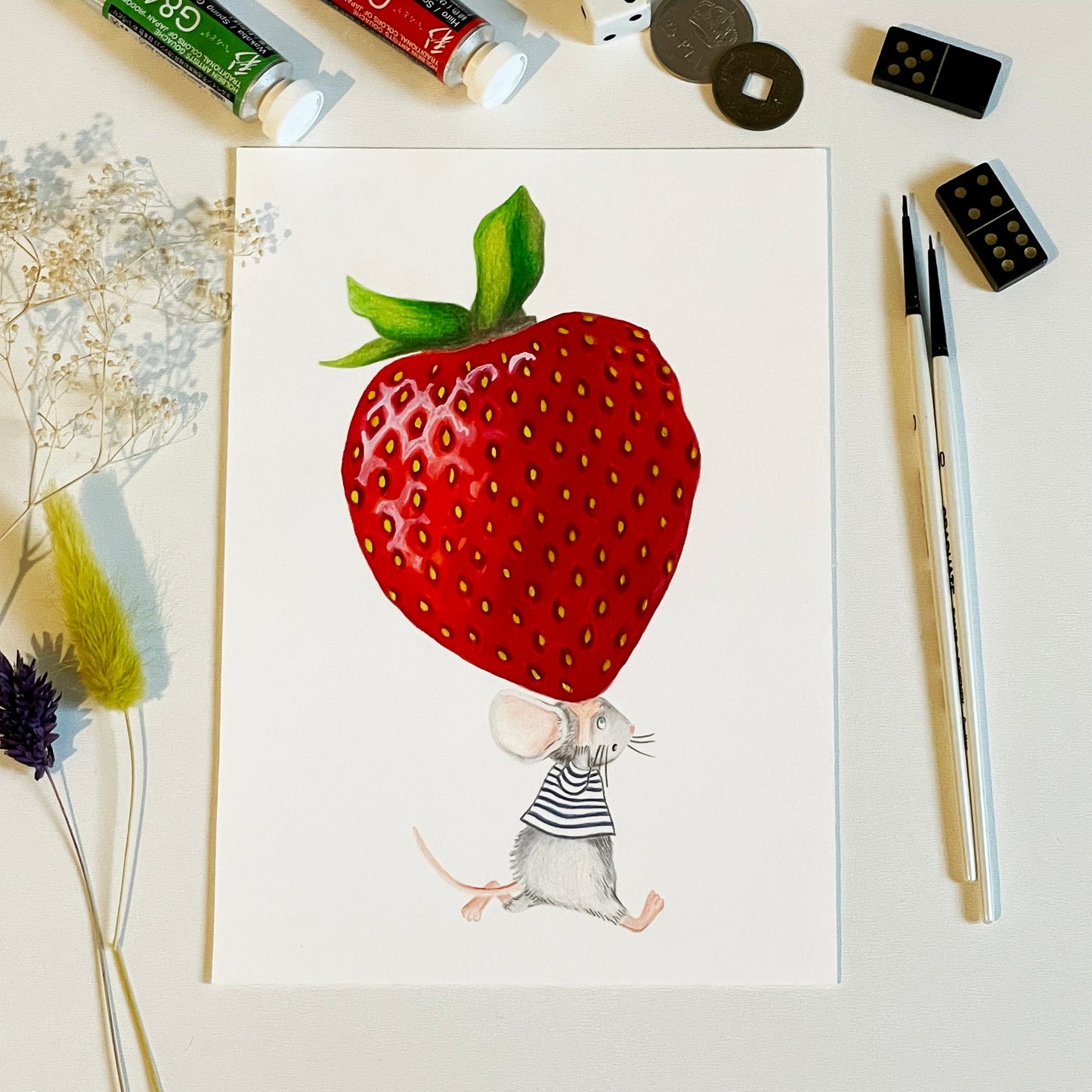 Illustration originale ⭑ La souris qui court avec sa fraise