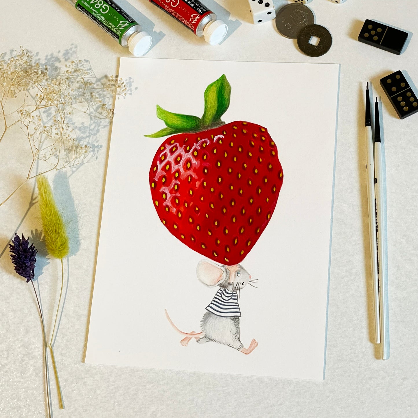 Illustration originale ⭑ La souris qui court avec sa fraise