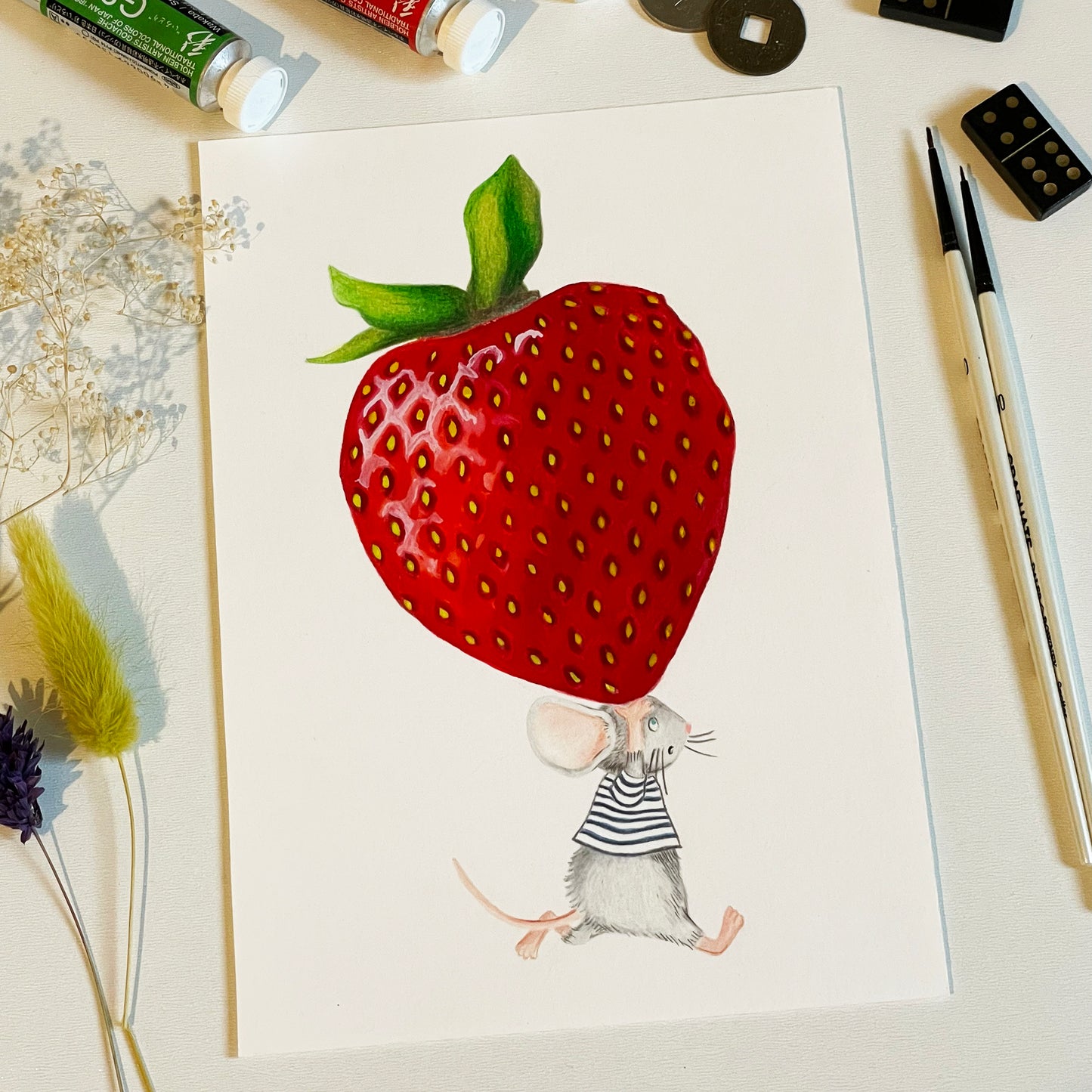 Illustration originale ⭑ La souris qui court avec sa fraise